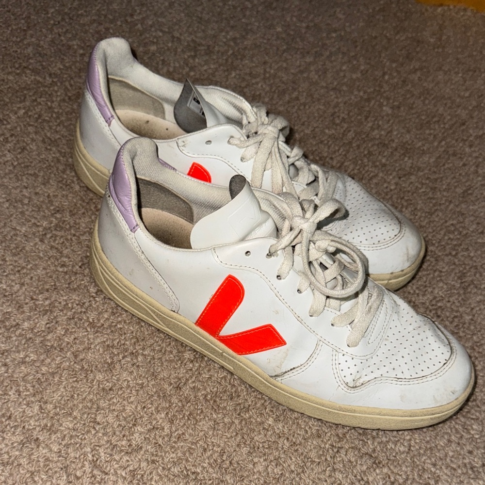 Veja x Madewell V10 Women's White and Orange and Lilac Sneakers
